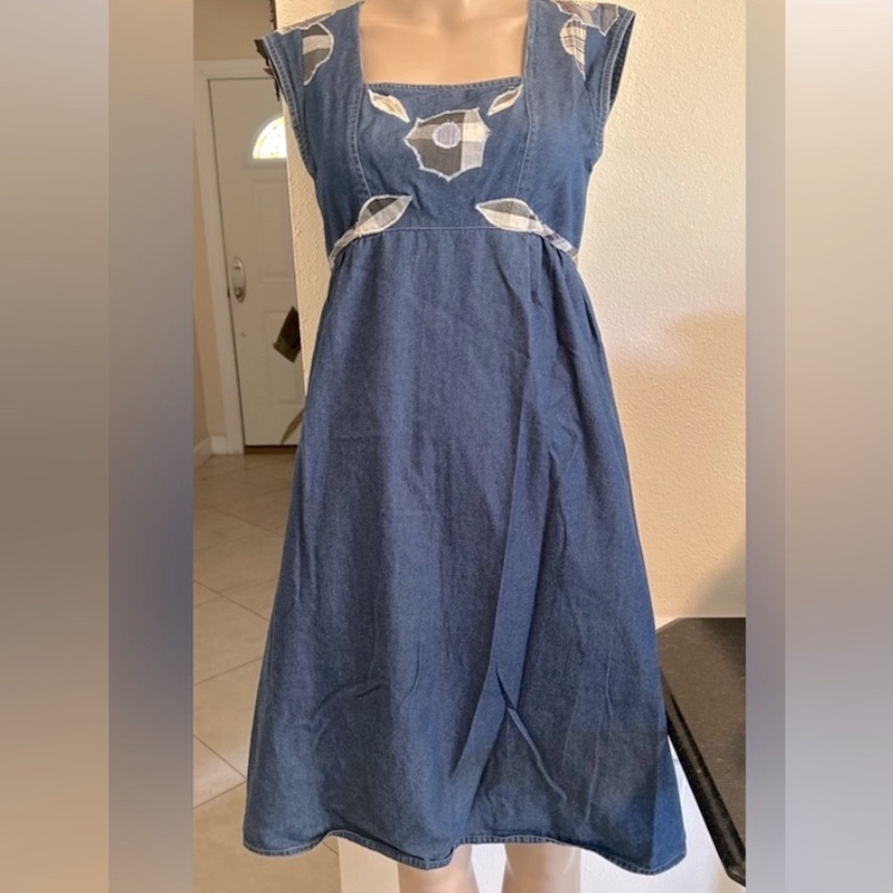 Vintage ANNA SUI VINTAGE Denim Applique Patchwork Dress- Archival - Picture 10 of 12